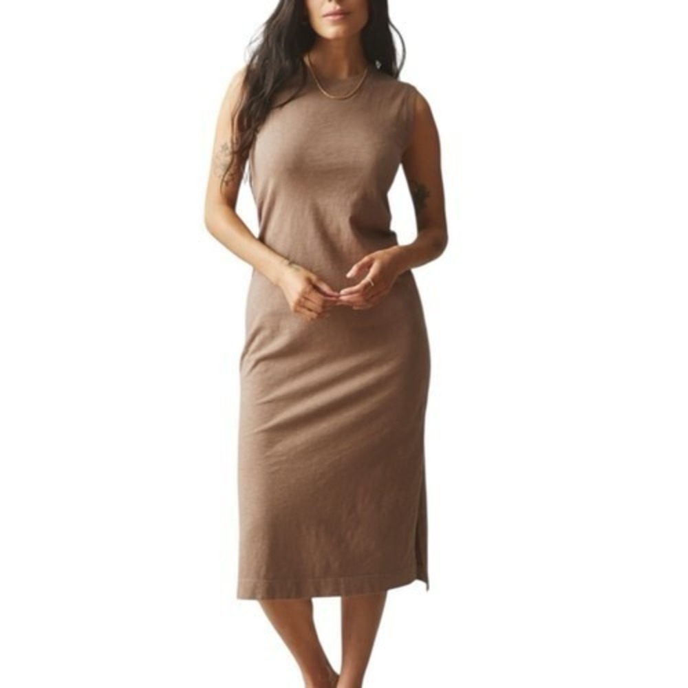 American Giant Women's Small Slub Tank Midi Dress Brown Sleeveless NWT USA Made